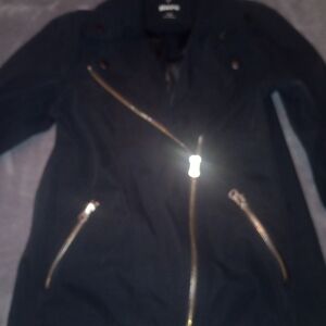 Guess Black Leather Jacket with Gold Zippers
